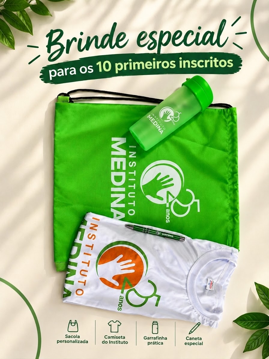 Kit de brindes do Instituto Medina visto de cima